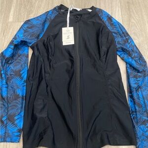 Women's Black and Blue Long Sleeve Swim Top